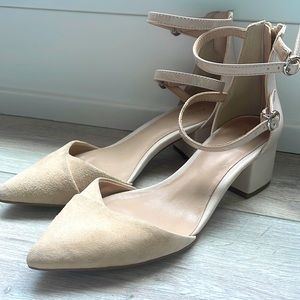 Aldo, tan, block heel with pointed toe shoes, size US 6
